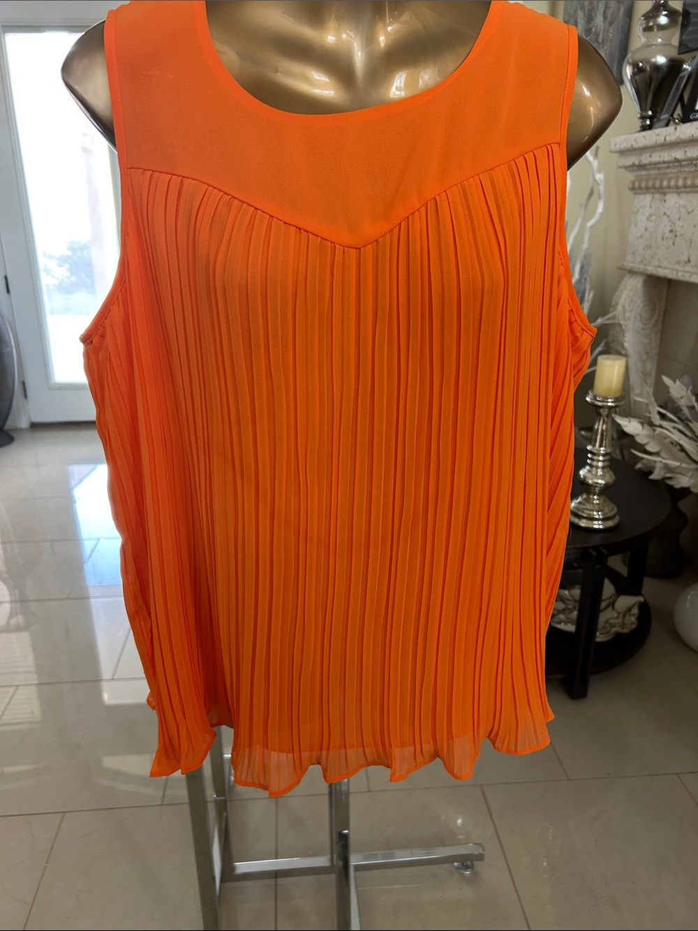 Cato Orange Pleated Sleeveless Camisole